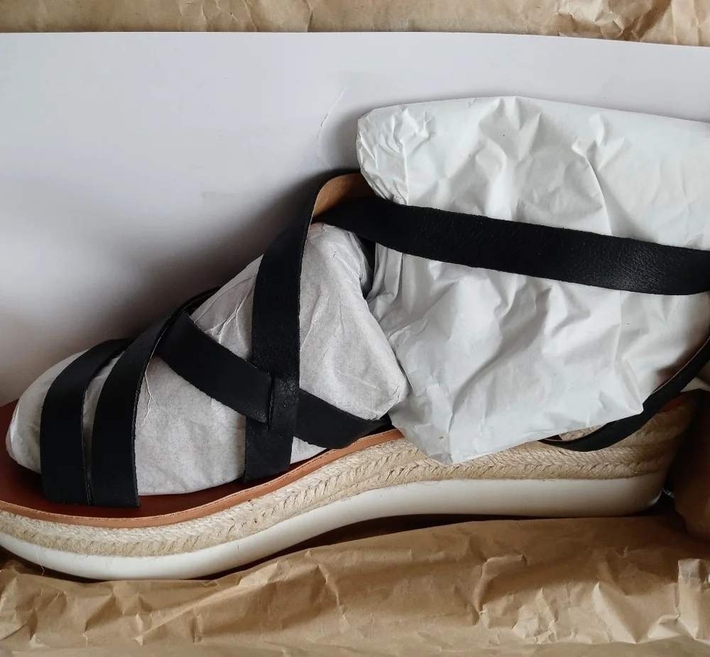 🍀Lucky Brand Women's Jasmei Leather Strappy Espadrille Wedge Sandals Size 11